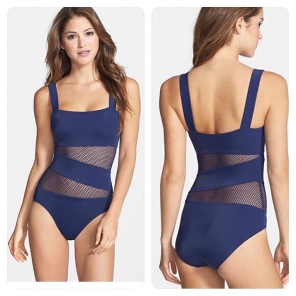 NWT DKNY 'Mesh Splice' Maillot One Piece Swimsuit 14 - Picture 1 of 4